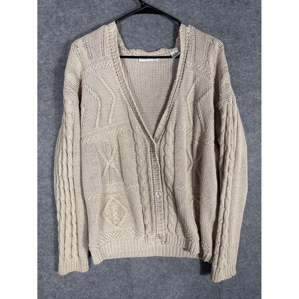 Woods & Gray Tan Knit Cardigan Sweater Button Front Cable Knit Women's Size M